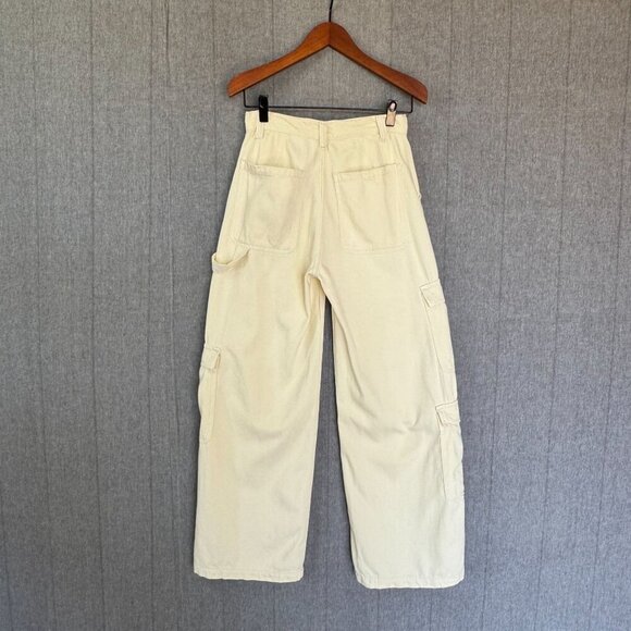 Reformation 100% Organic Cotton Button Cream Landy Wide Leg Cargo Jeans Size 26 - Picture 6 of 14